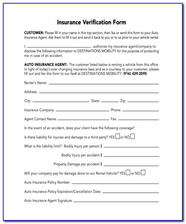 Blank Car Insurance Forms