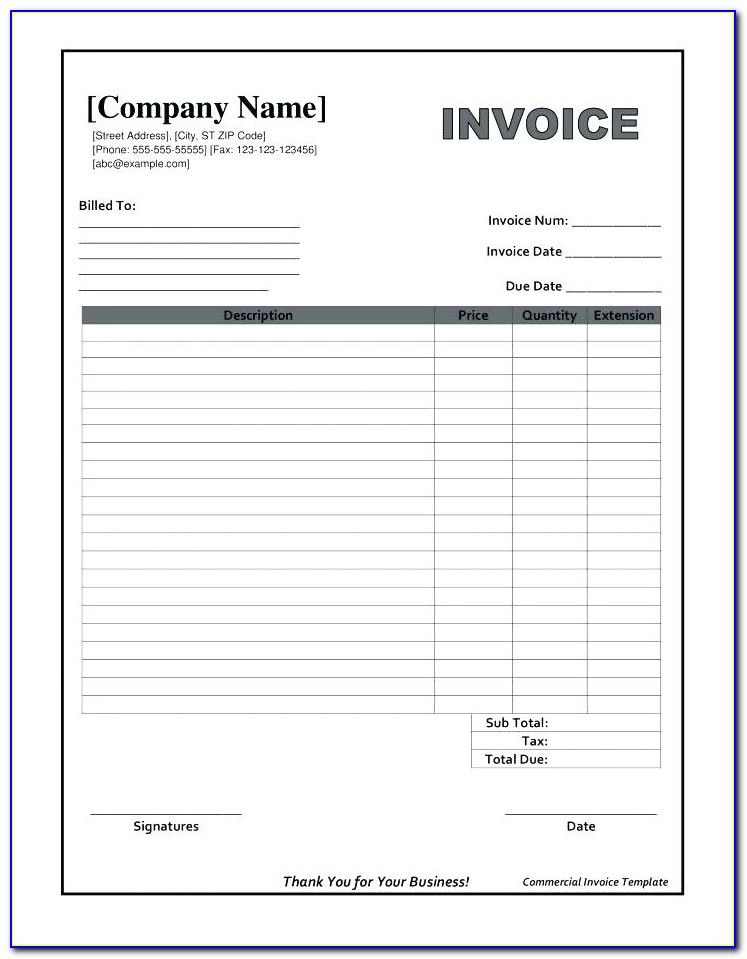 Blank Commercial Invoice Form Pdf