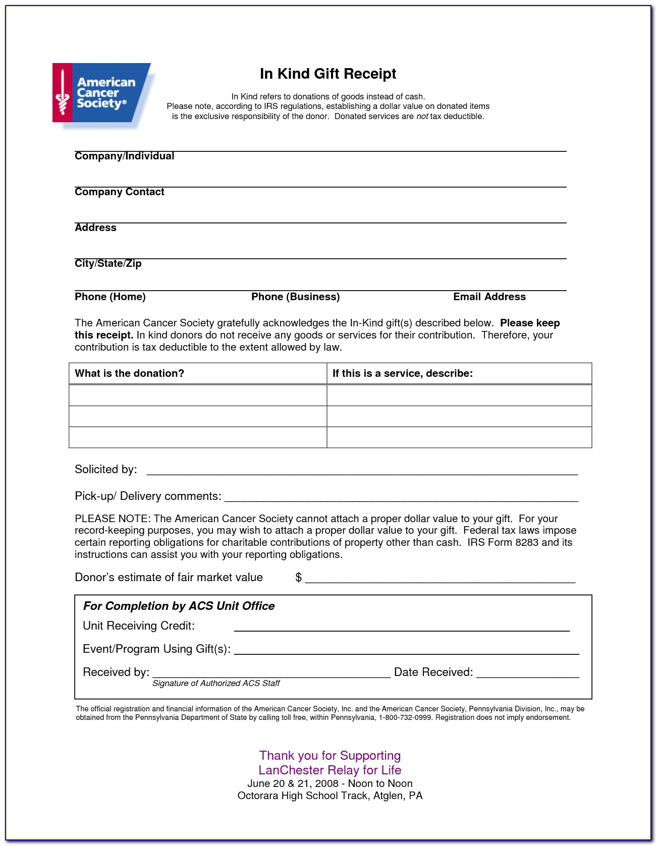 Blank Donation Form Template