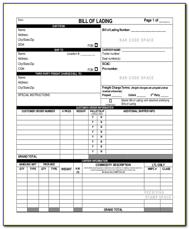 Blank Fedex Bill Of Lading Form