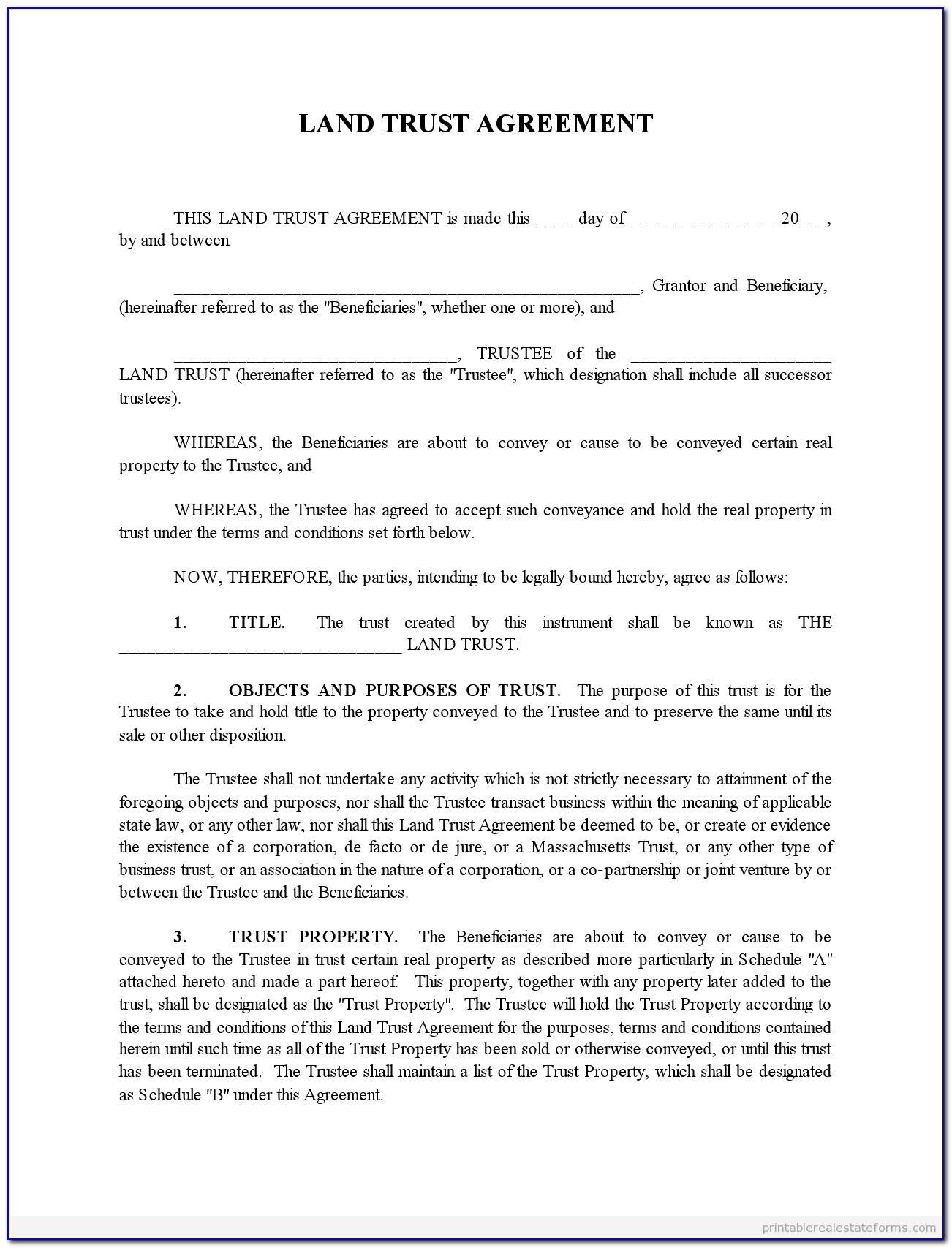 Blank Land Contract Form Indiana