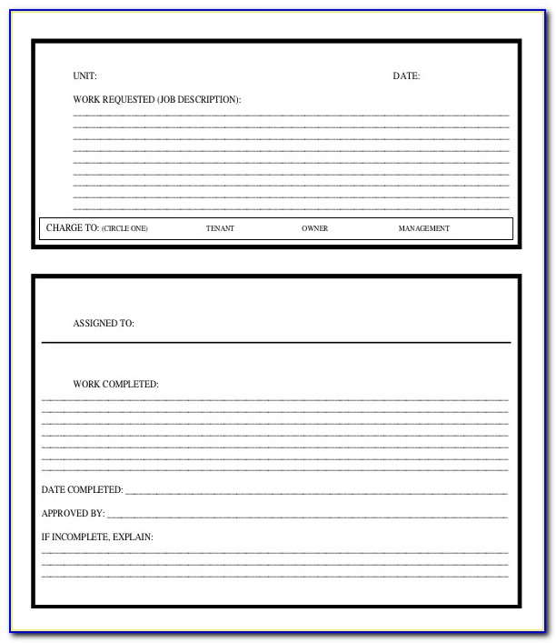 Blank Maintenance Work Order Forms