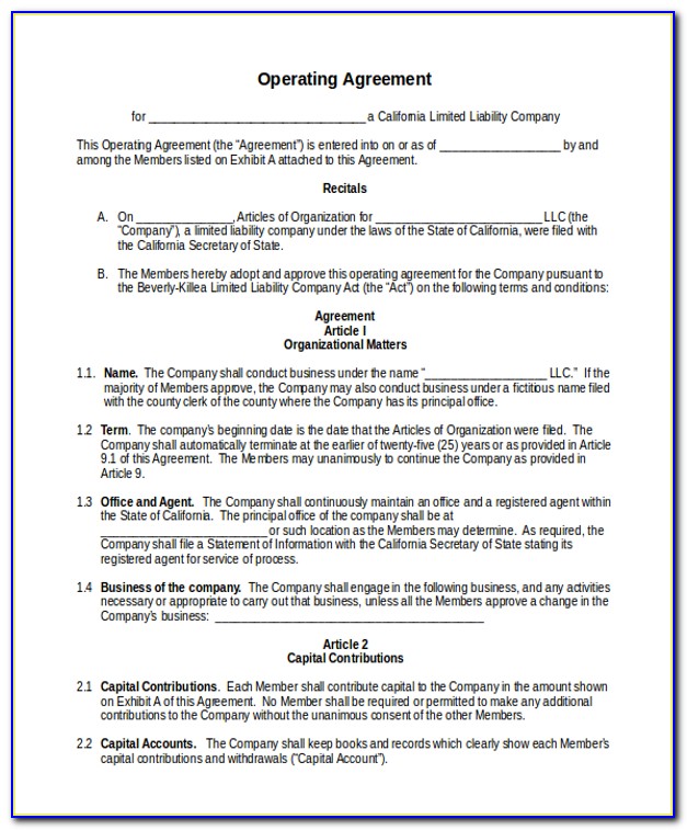 Blank Operating Agreement Form