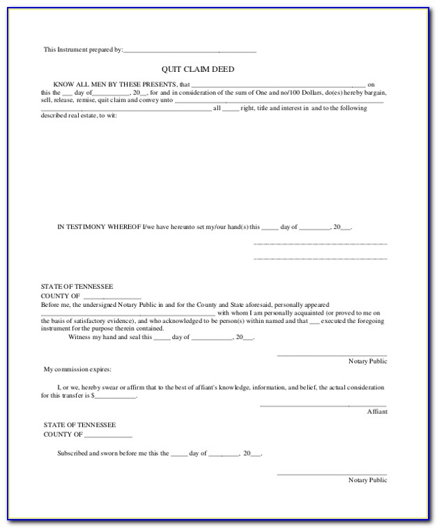 Blank Quit Claim Deed Form Tennessee
