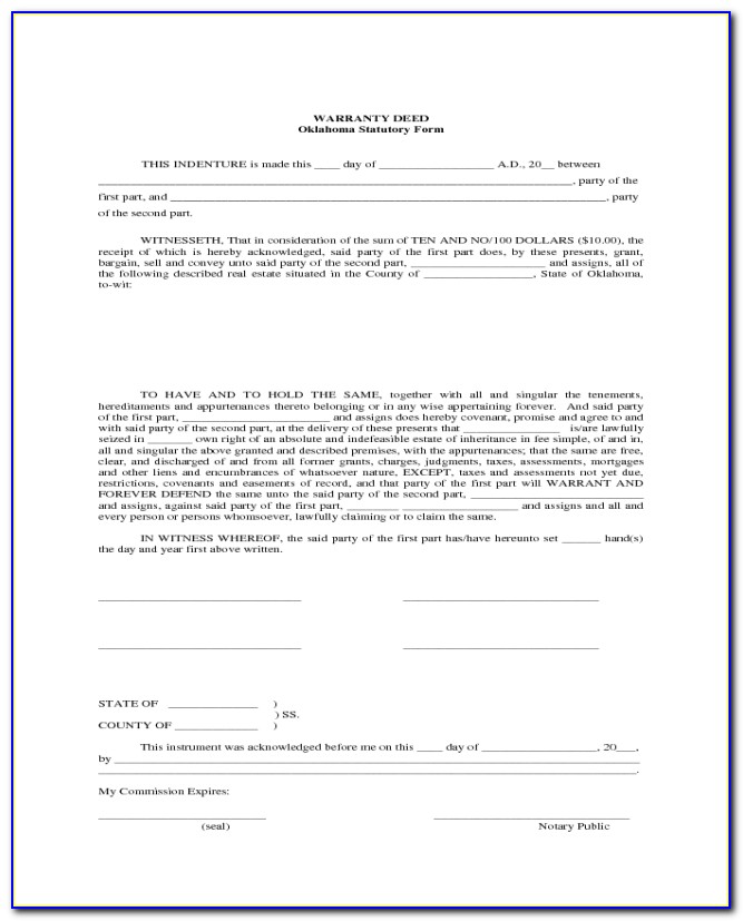 Blank Warranty Deed Form Oklahoma
