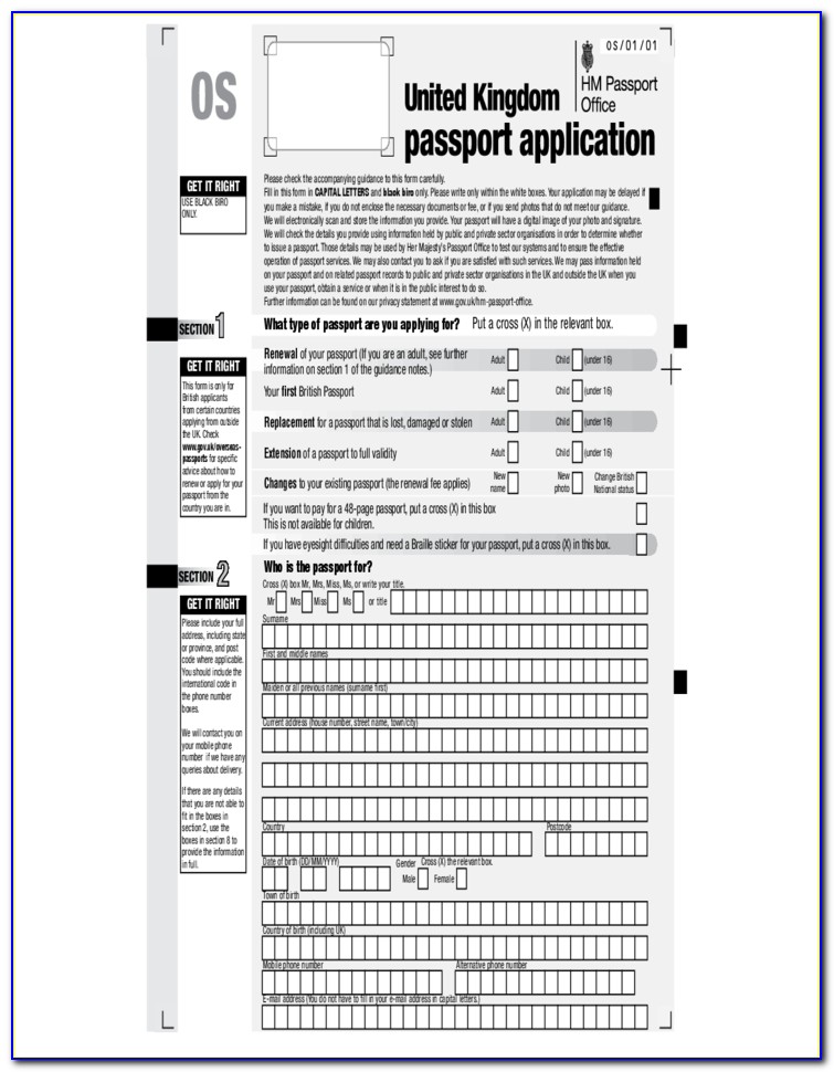 British Passport Renewal Forms C1