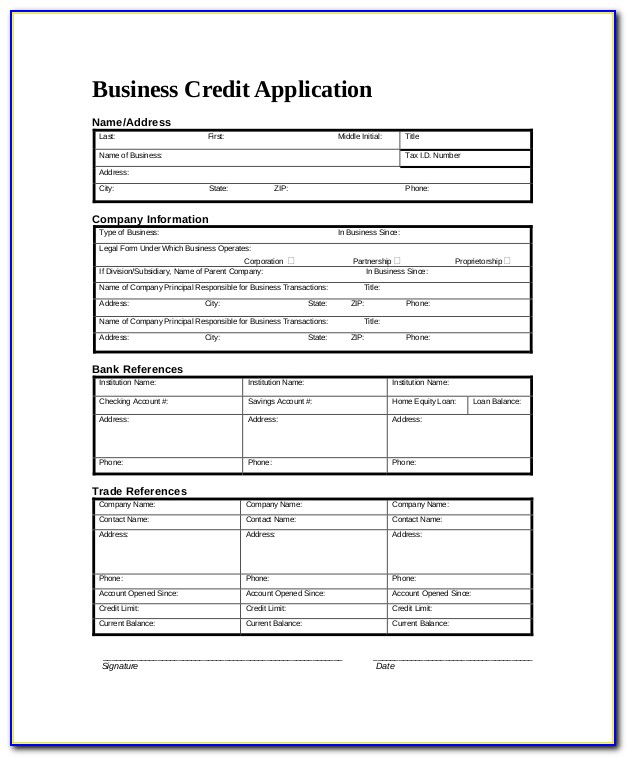 Business Credit Application Form Template Free