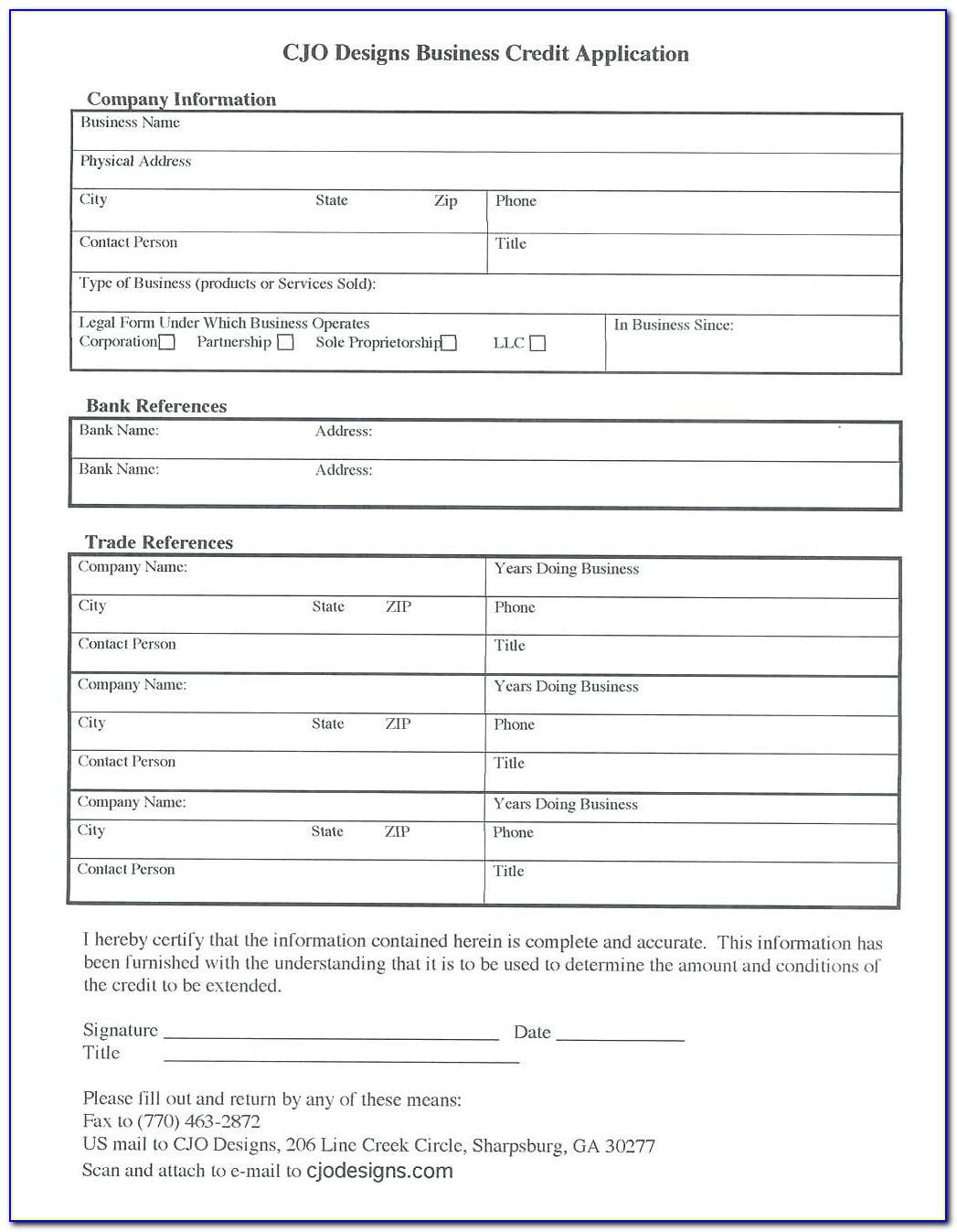 Business Credit Application Form Template Uk