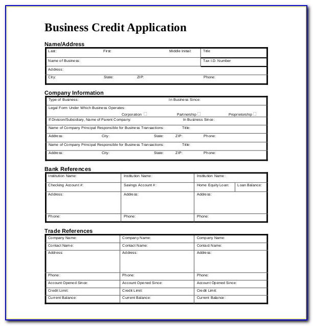 Business Credit Application Form Template Word
