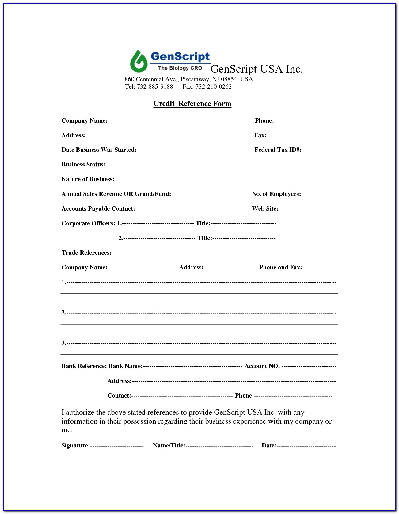 Business Credit Reference Check Form Template