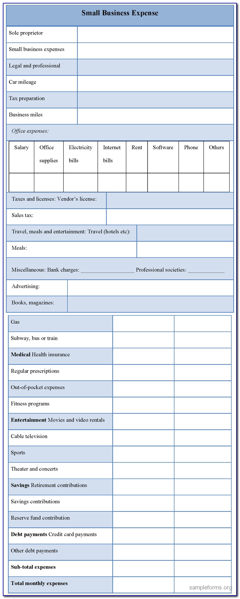 Business Expense Forms Free
