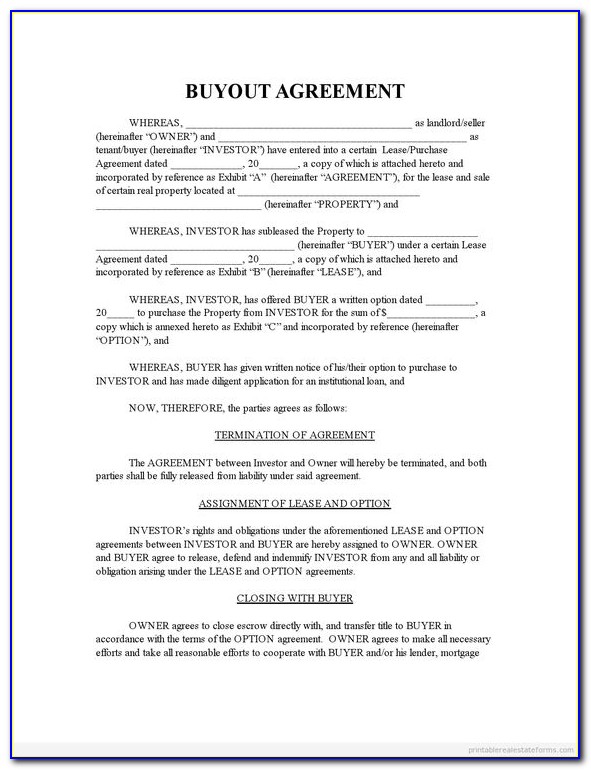 Buyout Agreement Form For Real Estate