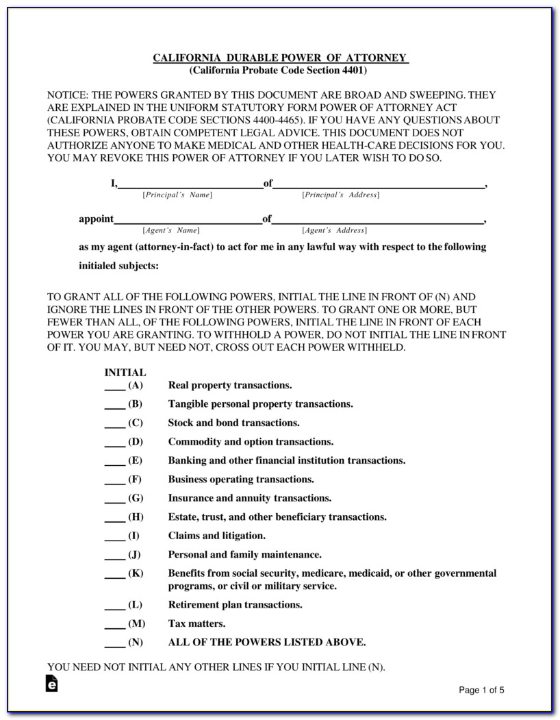 Ca Durable Power Of Attorney Form Free