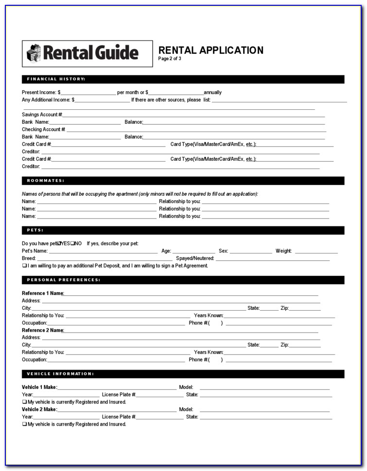 Ca Residential Rental Application Form