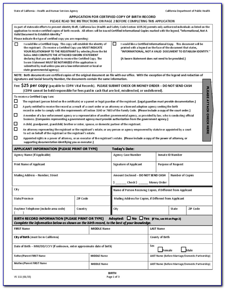 California Birth Certificate Application Form Pdf