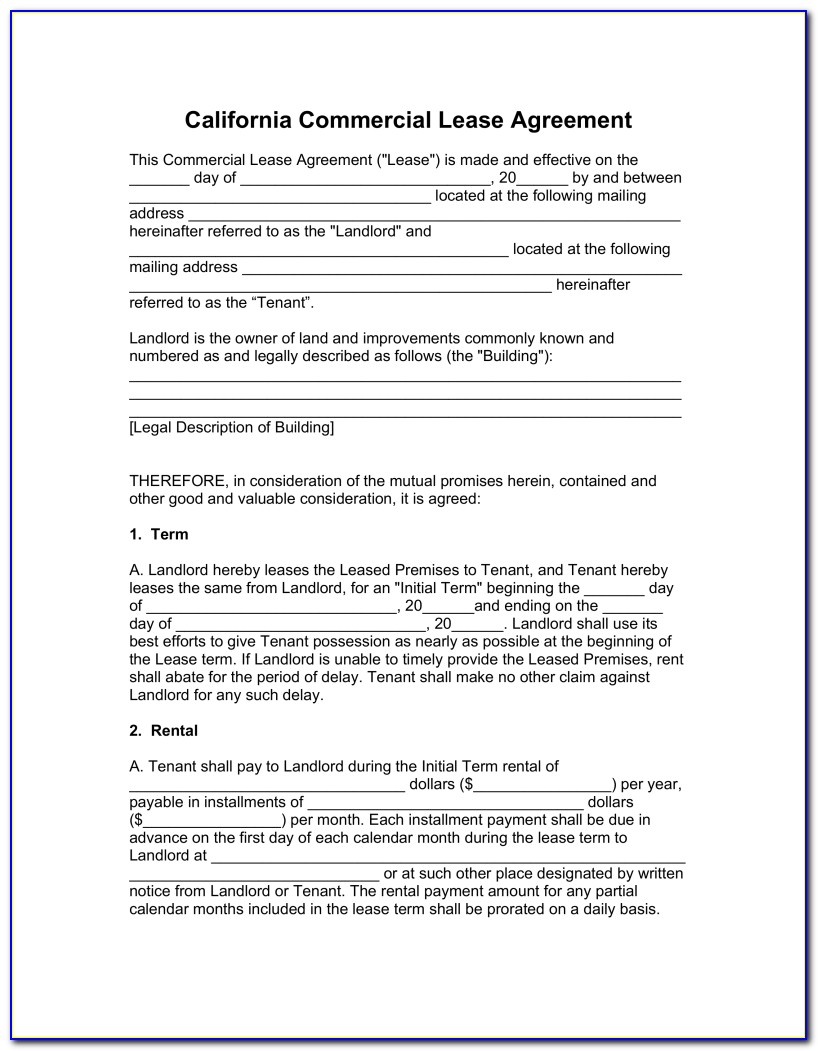 California Commercial Lease Agreement Form