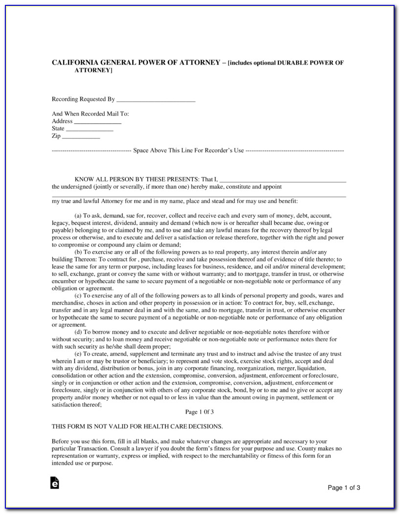 California General Power Of Attorney Fillable Form