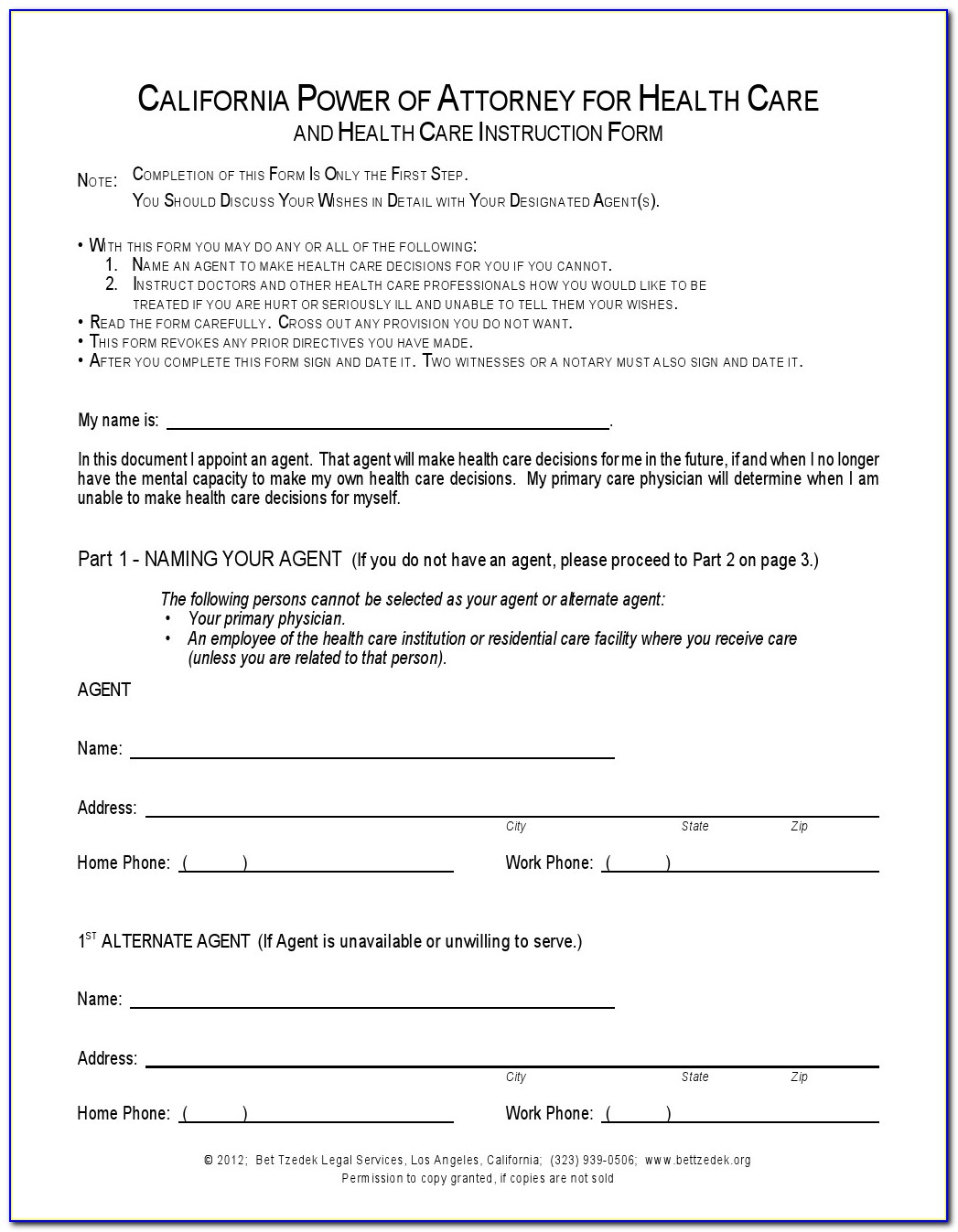 California Medical Association Durable Power Of Attorney For Health Care Form