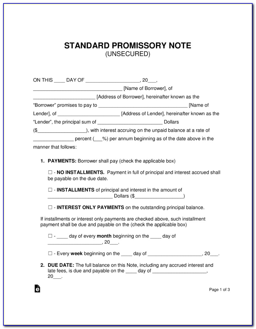 California Unsecured Promissory Note Form