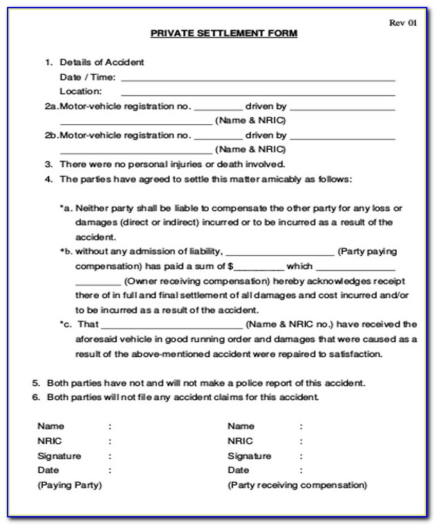 Car Accident Private Settlement Form Uk