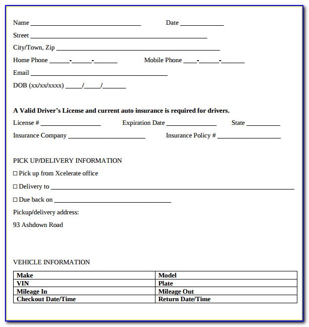 Car Hire Form Template Uk
