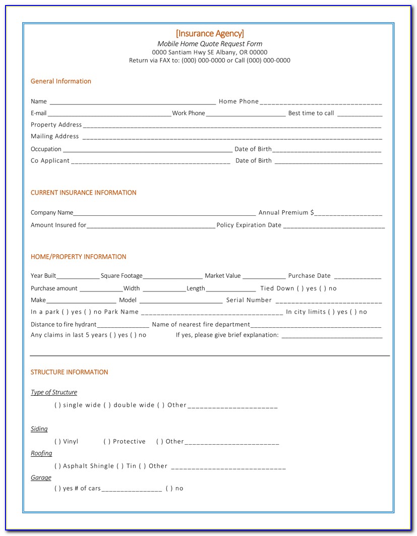 Car Insurance Quote Form Template