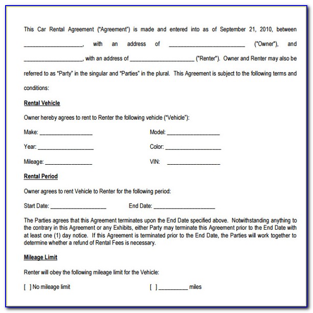 Car Lease Agreement Form Free Download
