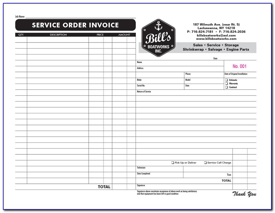 Carbonless Service Order Forms