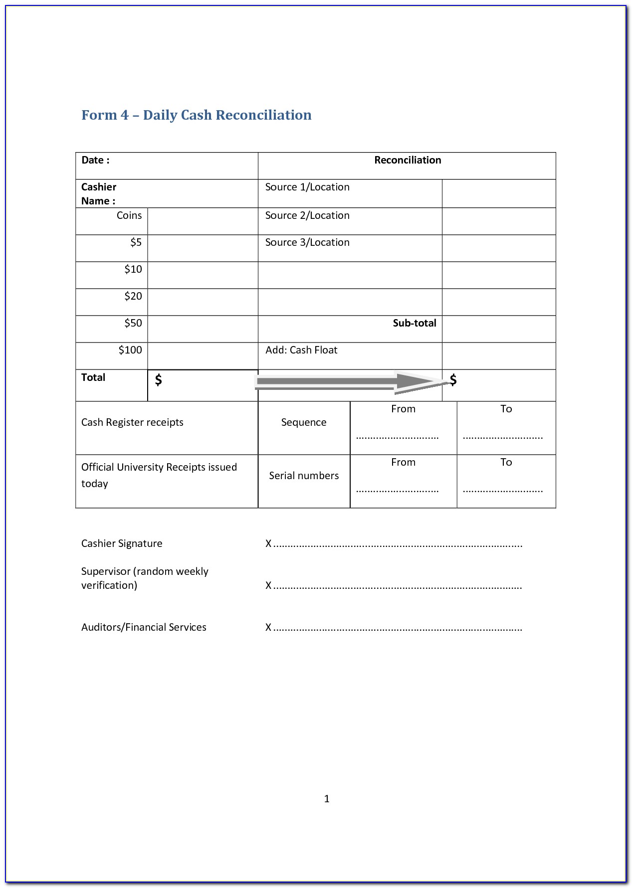 Cash Register Reconciliation Form Excel