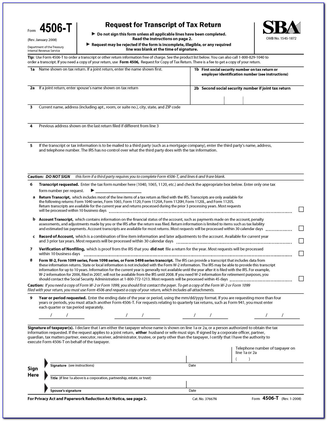 Chase Mortgage Form 4506 T