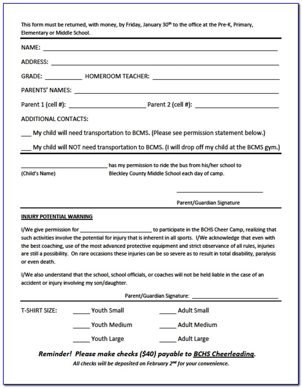 Cheerleading Registration Form Template
