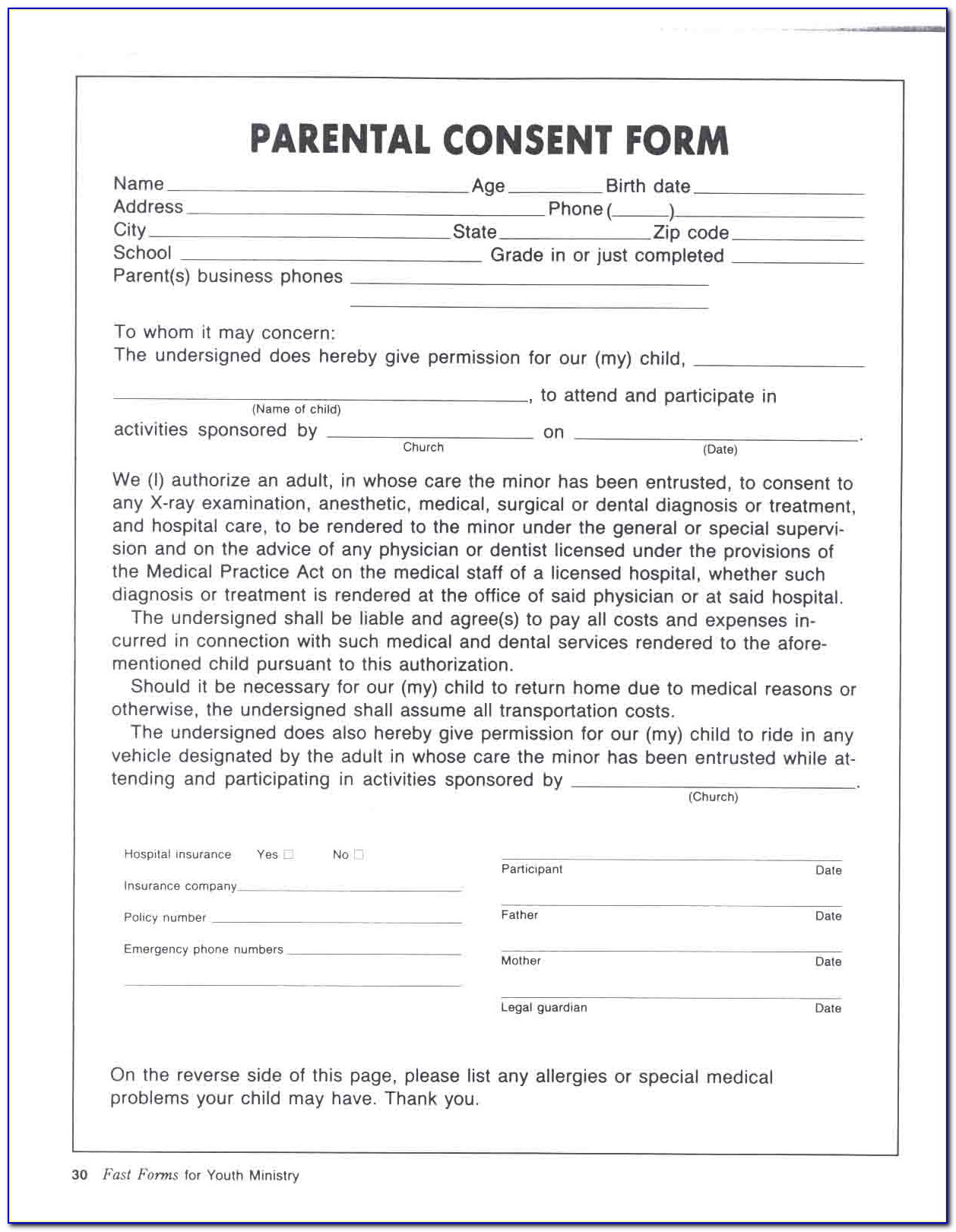 Child Consent Form Template For Travel