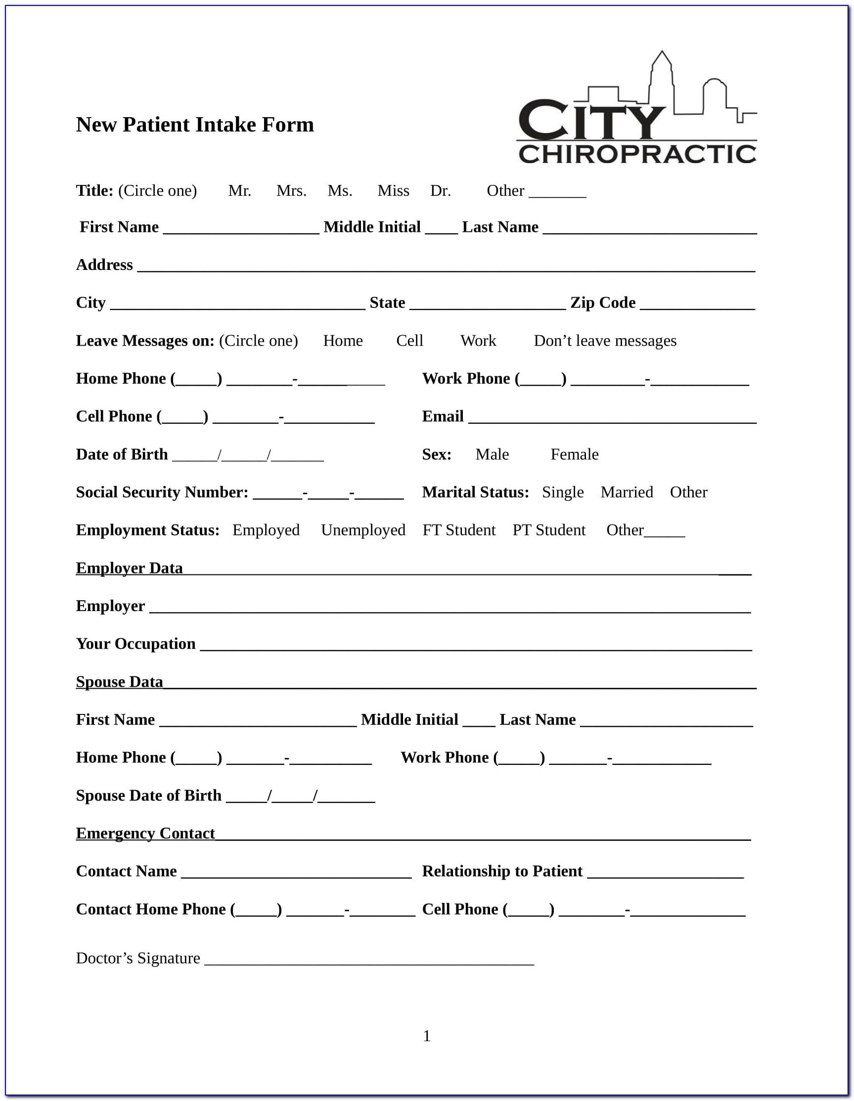 Chiropractic New Patient Intake Forms