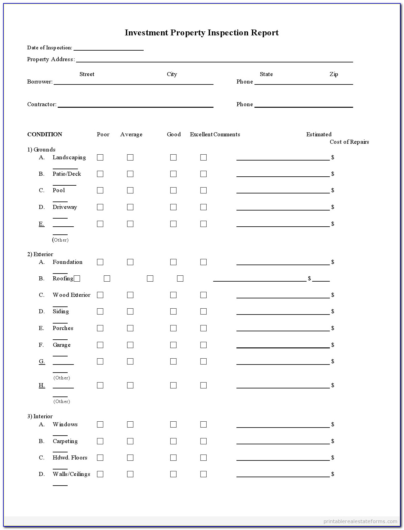 Commercial Property Inspection Report Template Awesome Sample Printable Investment Property Inspection Report Form