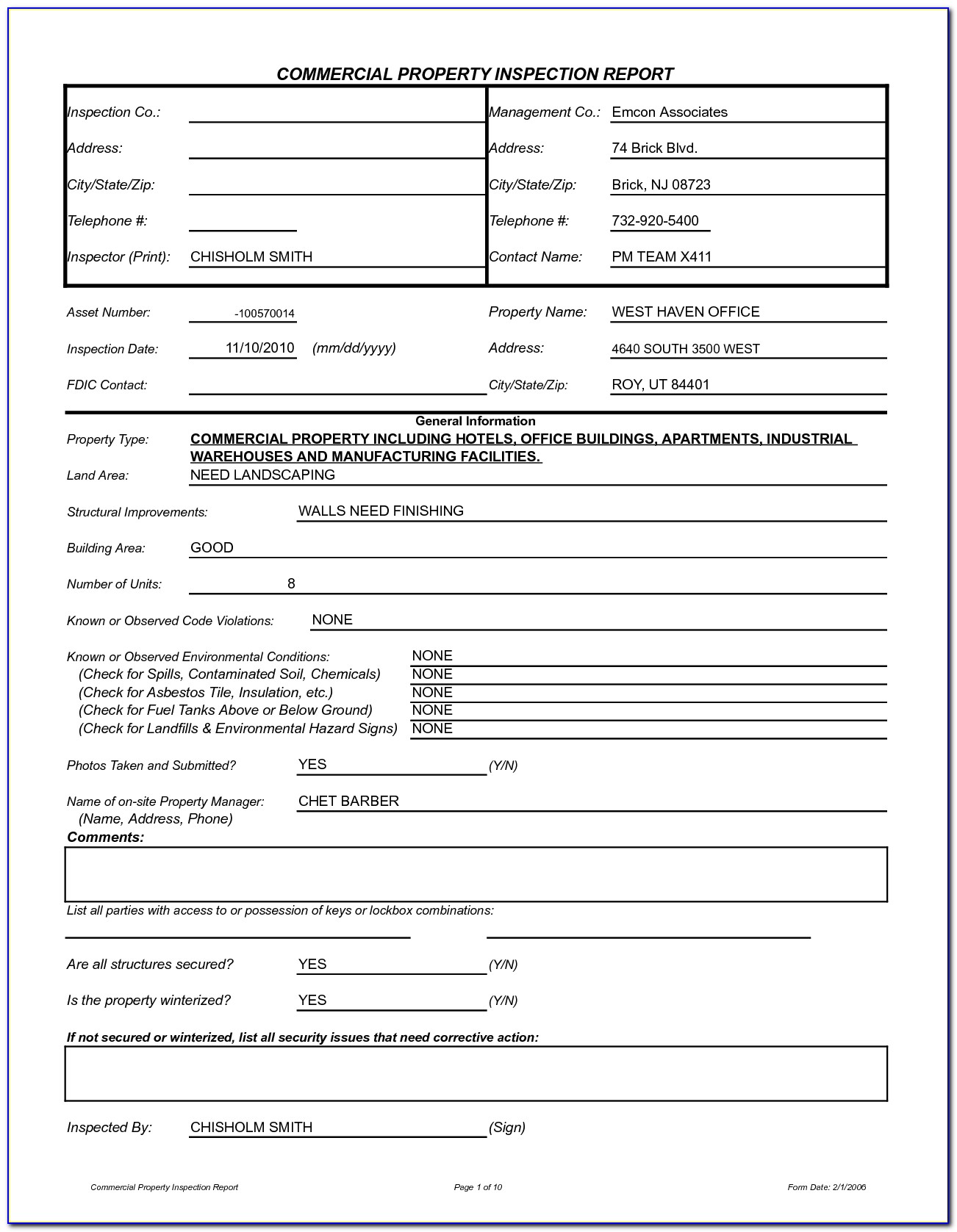 Commercial Property Inspection Form