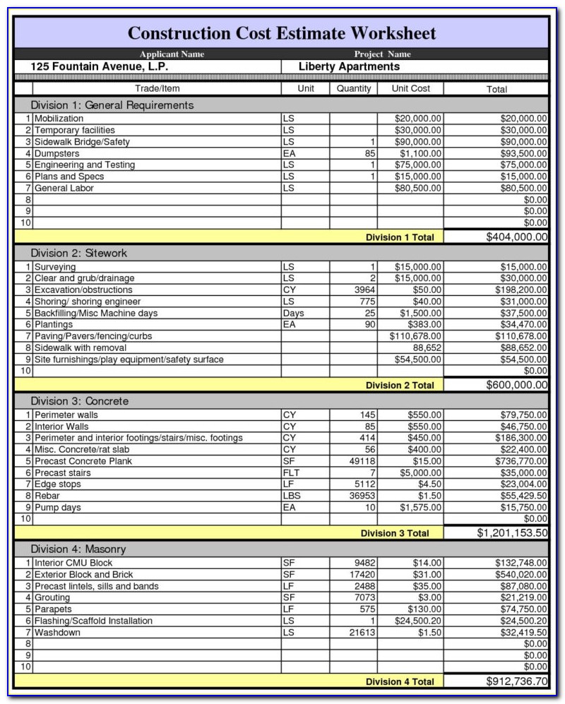 Construction Estimate Template Excel Philippines Sample #3279 Throughout Construction Bid Form Excel