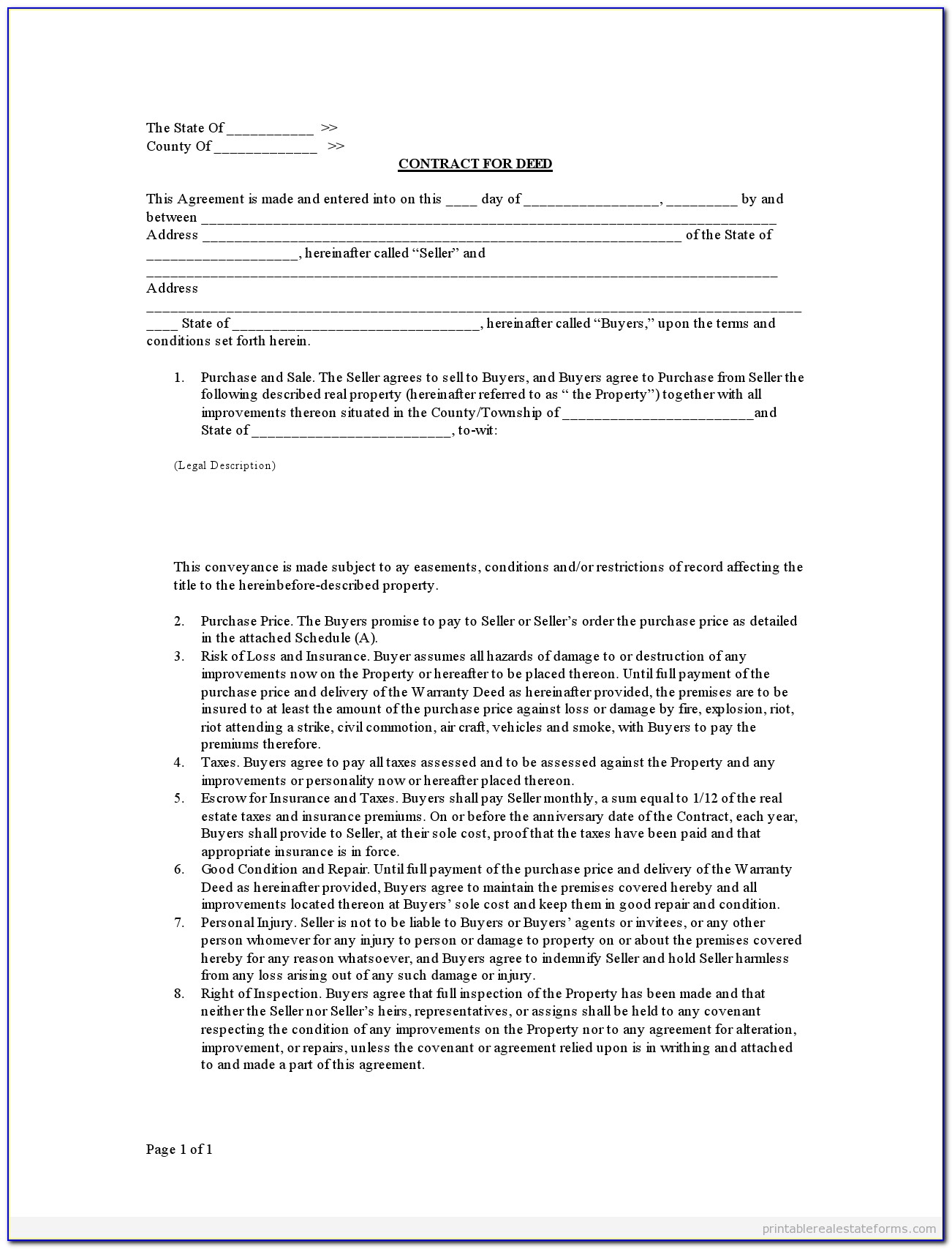 Contract For Deed Texas Form Free