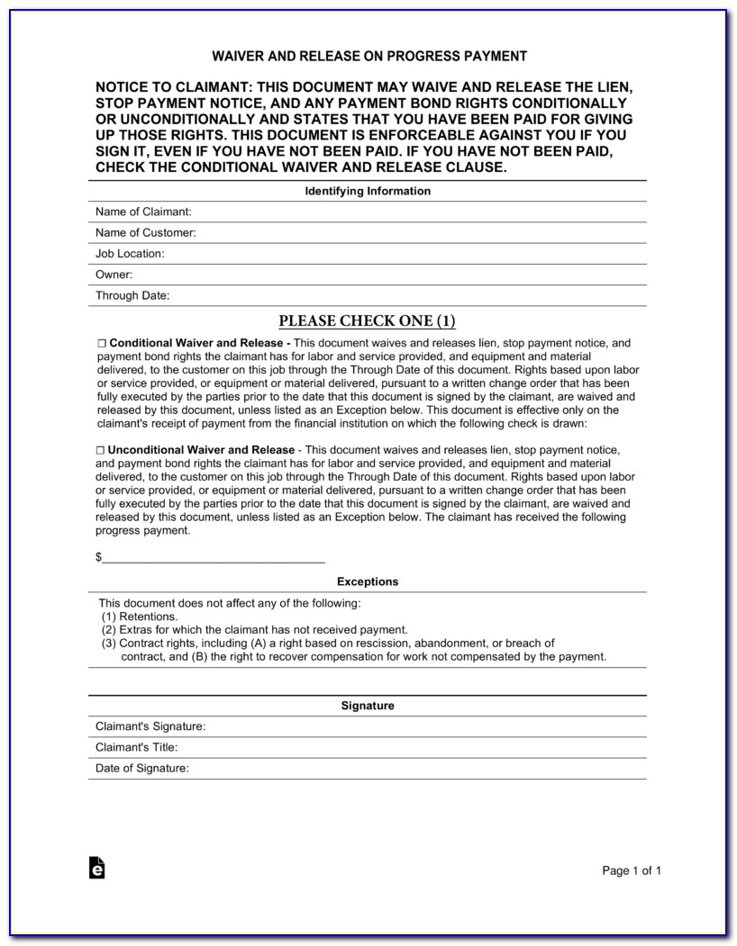 Contractor Lien Waiver Form Indiana