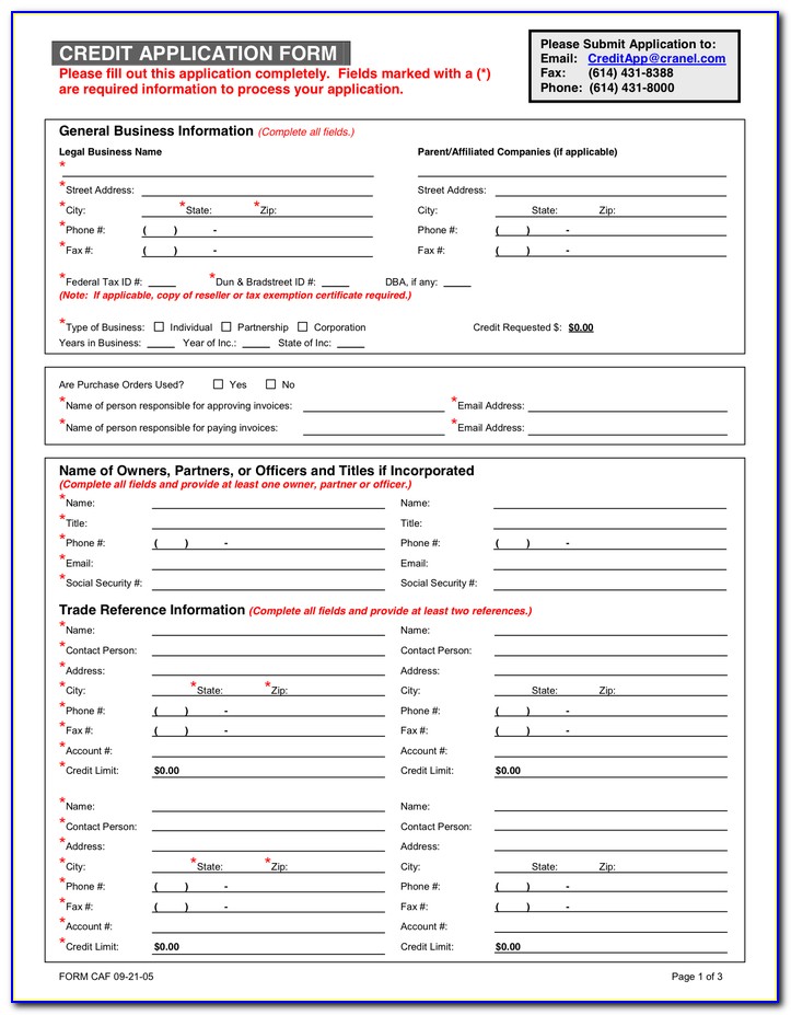 Credit Application Form Format