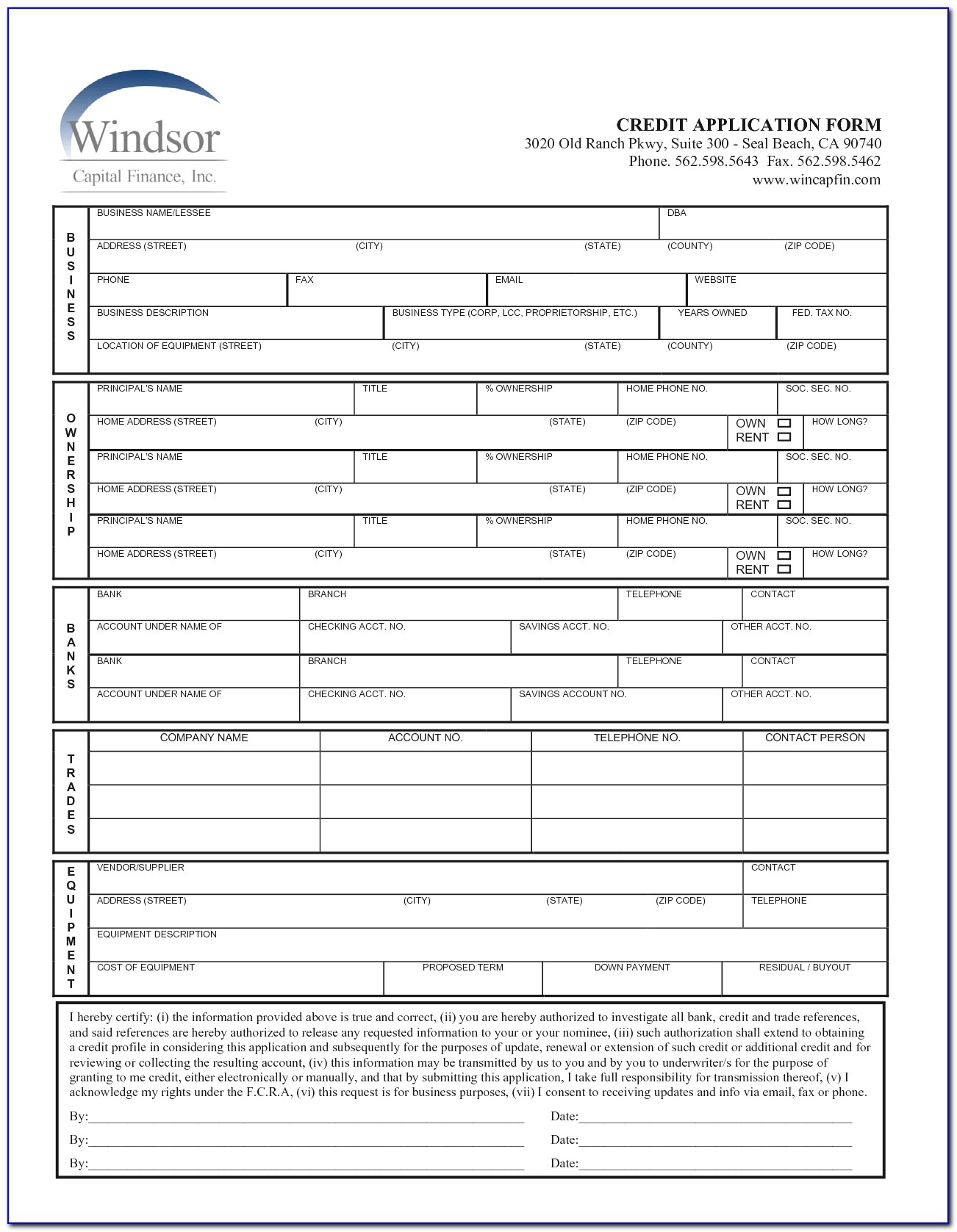 Credit Application Form In Word Format