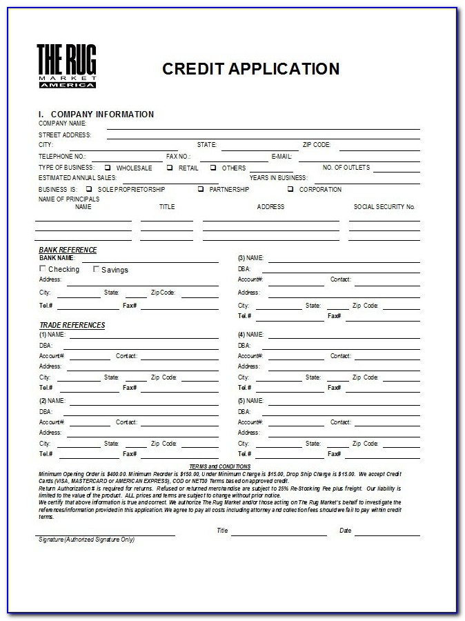 Credit Application Form Word Document