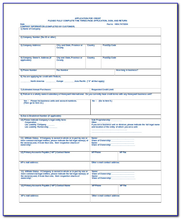 Credit Application Form Word Template