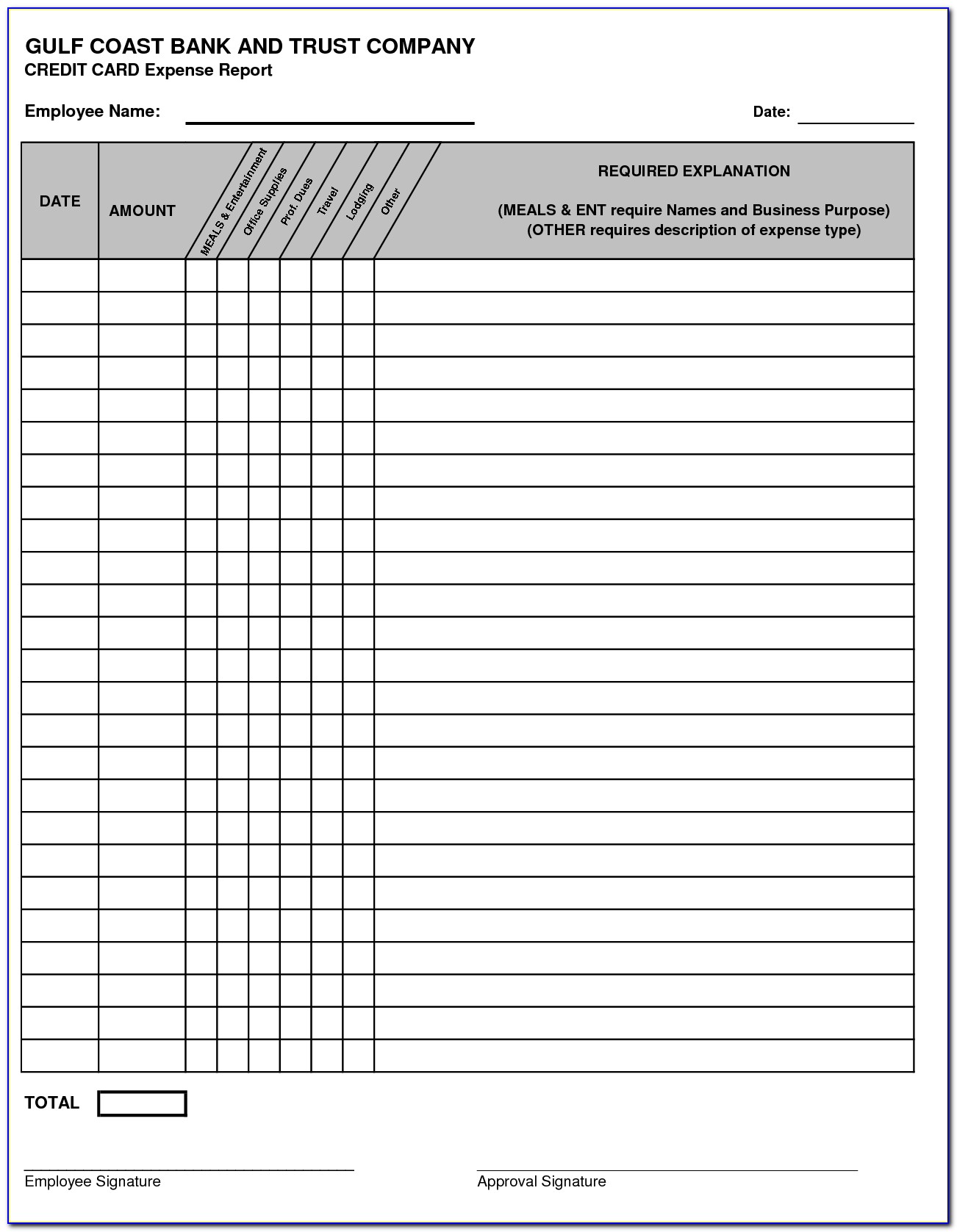 Credit Card Expense Form Template