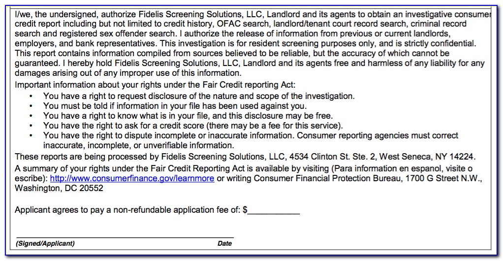 Credit Report Authorization Form With The Rental Application