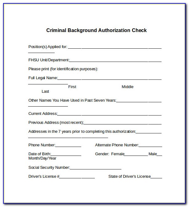 Criminal Background Check Form Template