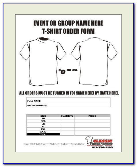 Custom T Shirt Order Form Template