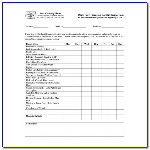 Daily Forklift Inspection Checklist Form