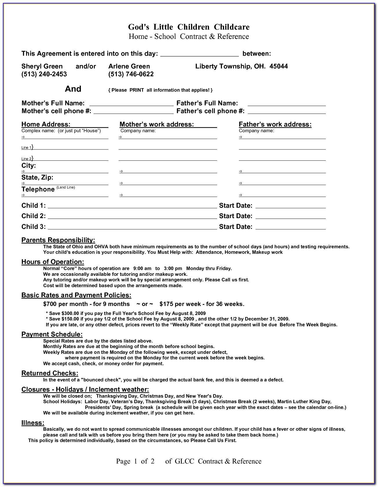 Daycare Agreement Forms