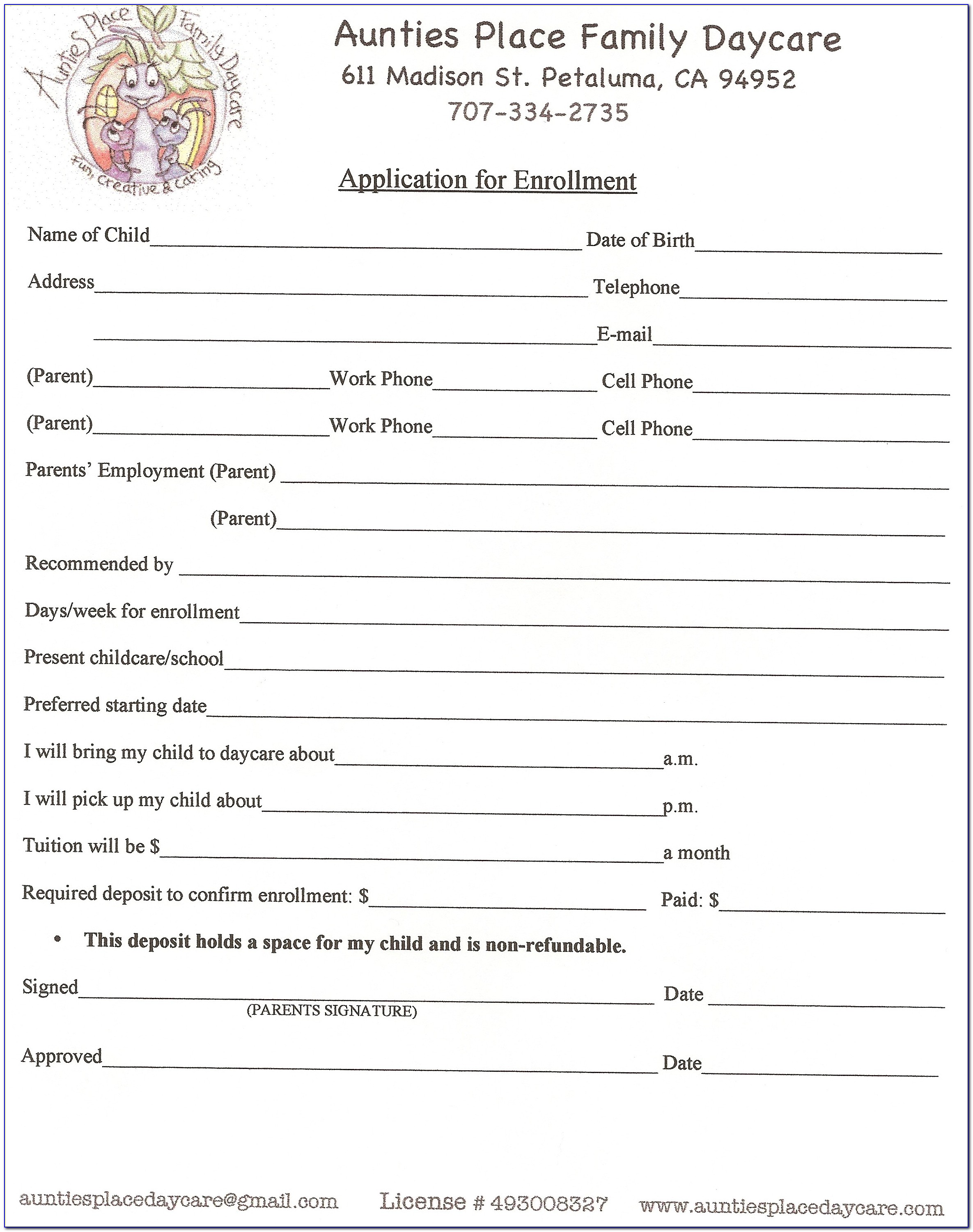 Daycare Enrollment Forms