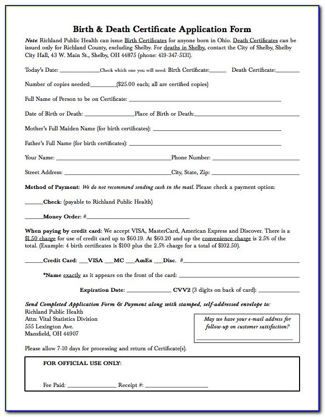 Delaware Birth Certificate Application Form